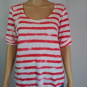 LAUREN RALPH LAUREN Striped Blouse Red White Sz L